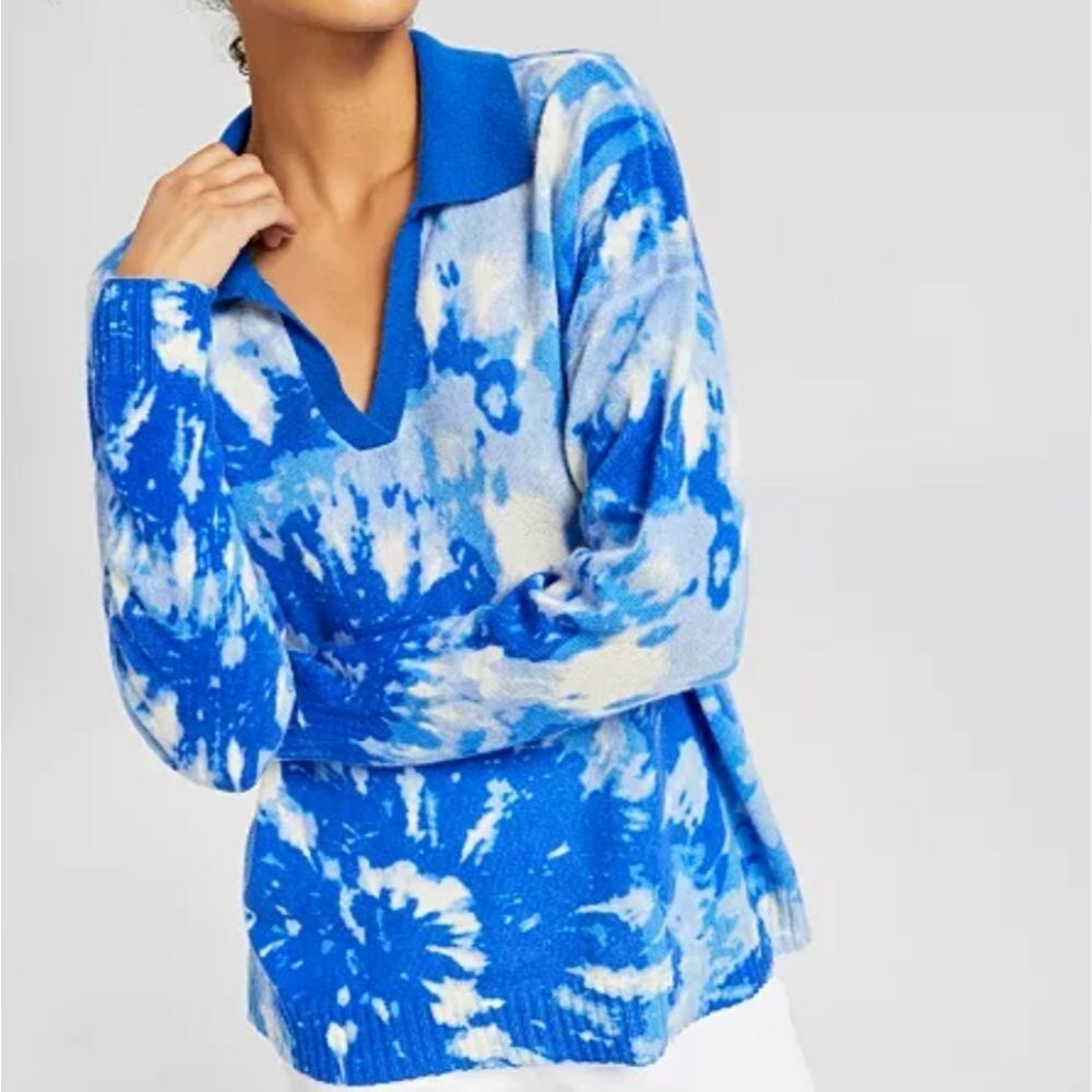 Charter Club Cashmere Tie-Dyed Johnny Collar Sweater Women's Medium